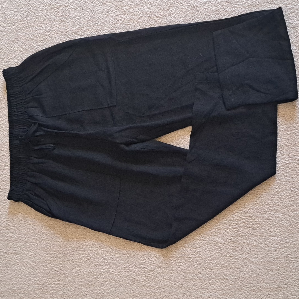 LARGE. (PETITE).   HALARA WIDE LEG CASUAL LINEN FEEL DRAWSTRING PANTS - Picture 4 of 9